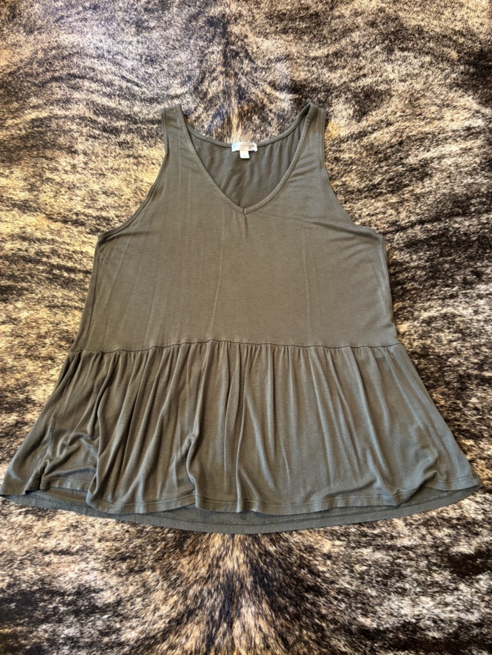 Women’s Orange Kiss Peplum Tank Top, Hunter / Army Green, Size Large